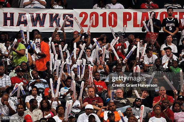 Atlanta Hawks fans cheer during the game against the Milwaukee Bucks in Game One of the Eastern Conference Quarterfinals during the 2010 NBA Playoffs...