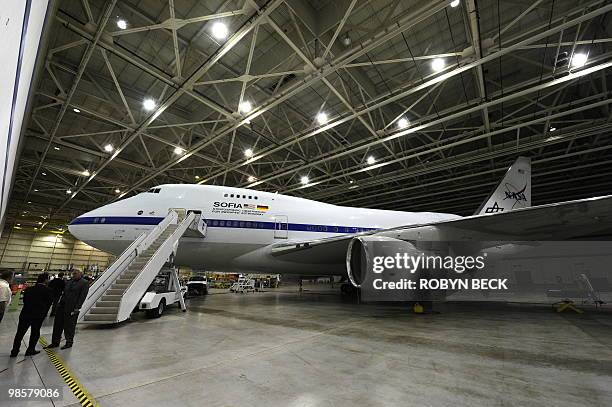 View of NASA's Stratospheric Observatory for Infrared Astronomy April 20, 2010 on a media preview day at NASA Dryden Flight Research Center test...
