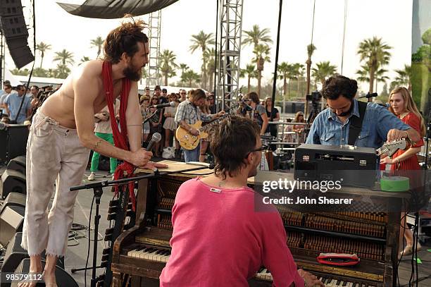 Musician Alex Ebert of Edward Sharpe and the Magnetic Zeros performs during Day 2 of the Coachella Valley Music & Art Festival 2010 held at the...