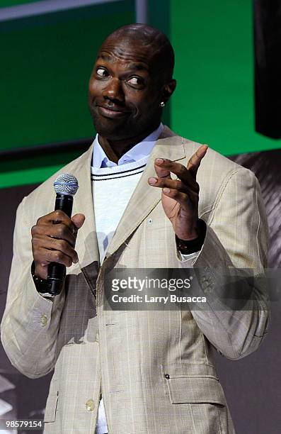 Terrell Owens speaks onstage during the Vh1 Upfront 2010 at Pier 59 Studios on April 20, 2010 in New York City.