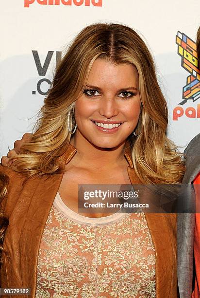 Jessica Simpson poses backstage during the Vh1 Upfront 2010 at Pier 59 Studios on April 20, 2010 in New York City.