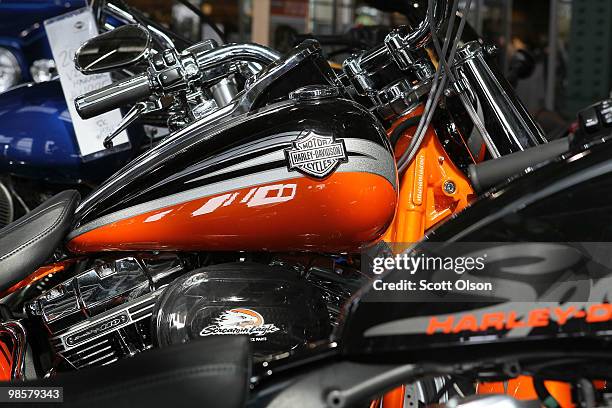 Harley-Davidson motorcycles are offered for sale at Chicago Harley-Davidson on April 20, 2010 in Glenview, Illinois. Harley-Davidson Inc. Reported a...