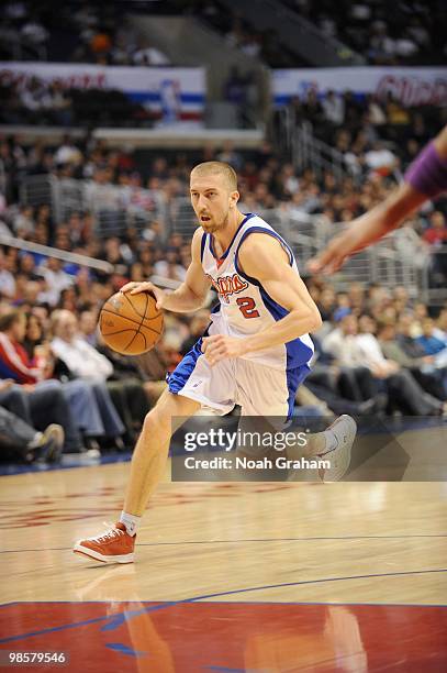 Steve Blake of the Los Angeles Clippers drives the ball against the Phoenix Suns at Staples Center on March 3, 2010 in Los Angeles, California. NOTE...