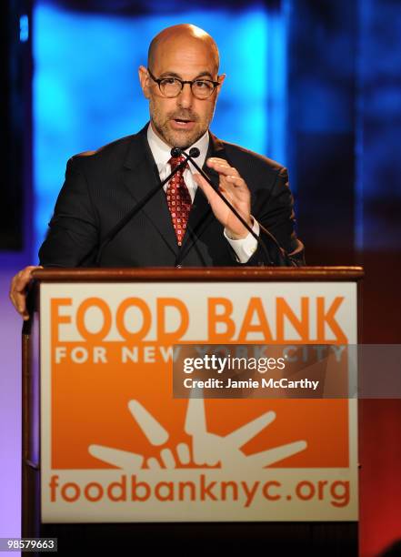 Host Stanley Tucci speaks at the Food Bank for New York City's 8th Annual Can-Do Awards dinner at Abigail Kirsch�s Pier Sixty at Chelsea Piers on...