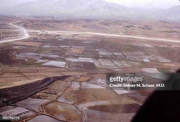 Aerial view of rice paddies, North Korea, April 1952.