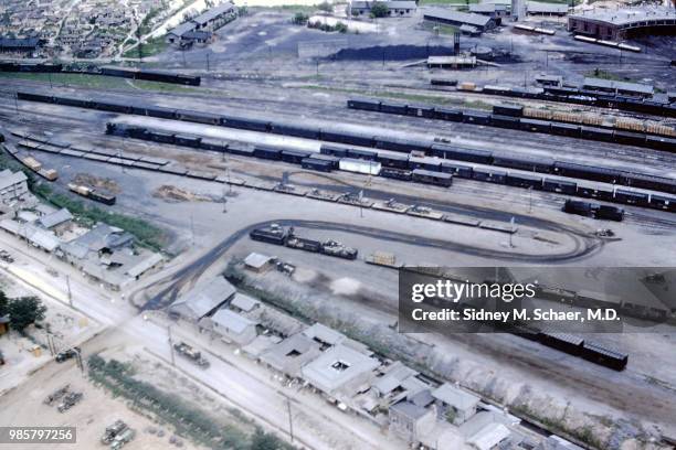 Aerial view of the railroad yards, Seoul, South Korea, July 1952.