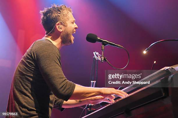 Ryan Tedder of American Pop Rock band OneRepublic performs on stage at Shepherds Bush Empire on April 20, 2010 in London, England.