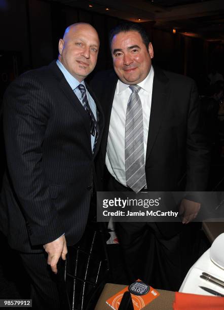 Top Chef host Tom Colicchio and honoree Emeril Lagasse attend the Food Bank for New York City's 8th Annual Can-Do Awards dinner at Abigail Kirsch�s...
