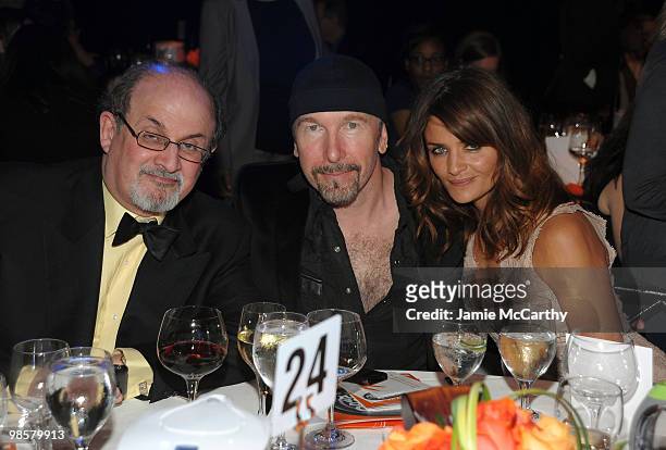 Author Salman Rushdie, The Edge of U2 and model Helena Christensen attend the Food Bank for New York City's 8th Annual Can-Do Awards dinner at...