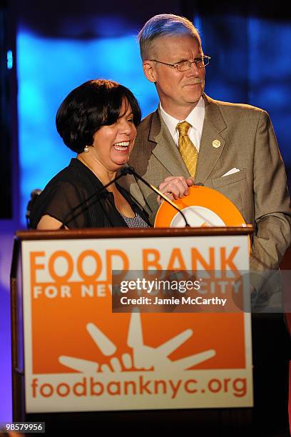 President and CEO of Food Bank for New York City Lucy Cabrera with honoree and Executive Director of St.John's Bread and Life Anthony Butler attend...