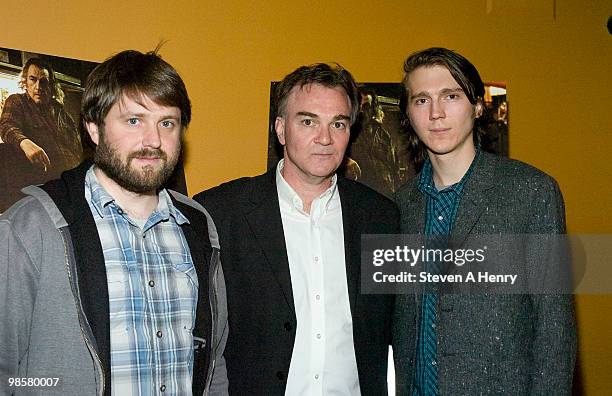 Director Dagur Kari, Eamonn Bowles, president of Magnolia Pictures and actor Paul Dano attend "The Good Heart" New York premiere at Landmark's...