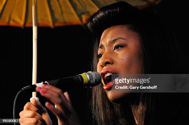 Recording artist VV Brown performs at the Apple Store Soho on April 20, 2010 in New York City.