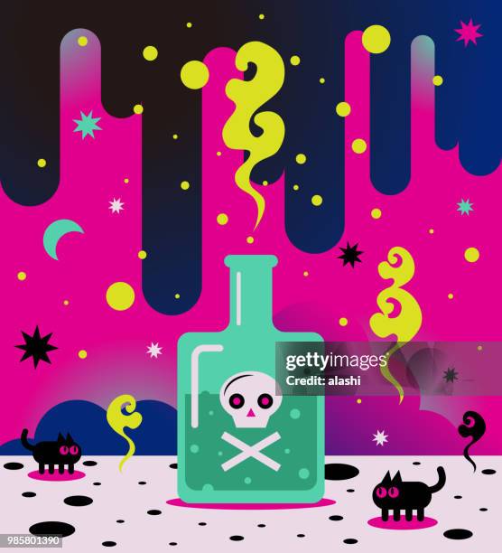 bizarre vergiften flasche mit totenkopf - toxic substance stock-grafiken, -clipart, -cartoons und -symbole