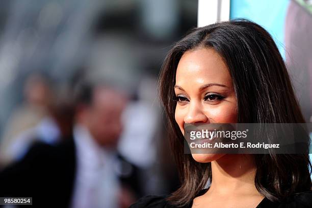 Actress Zoe Saldana arrives at Warner Bros. "The Losers" premiere at Grauman's Chinese Theatre on April 20, 2010 in Los Angeles, California.