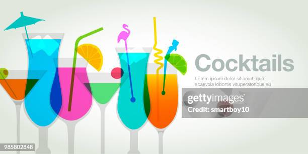 stockillustraties, clipart, cartoons en iconen met cocktail dranken - tequila sunrise