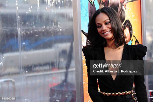 Actress Zoe Saldana arrives at Warner Bros. "The Losers" premiere at Grauman's Chinese Theatre on April 20, 2010 in Los Angeles, California.