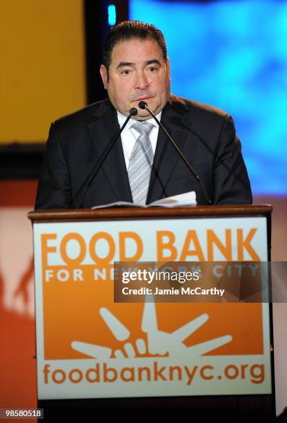 Honoree Emeril Lagasse speaks onstage at the Food Bank for New York City's 8th Annual Can-Do Awards dinner at Abigail Kirsch�s Pier Sixty at Chelsea...