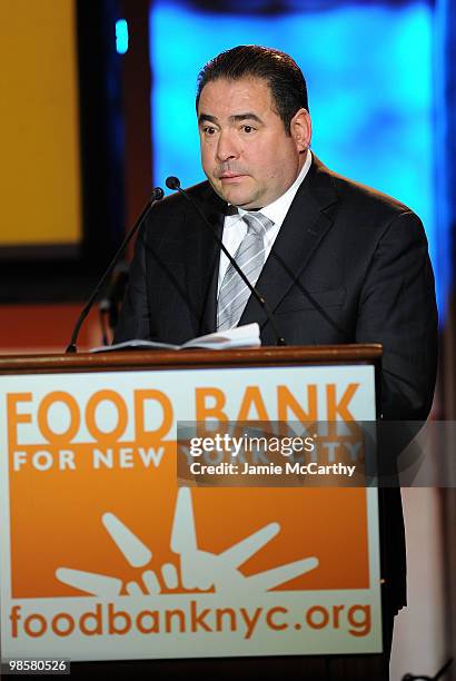 Honoree Emeril Lagasse speaks onstage at the Food Bank for New York City's 8th Annual Can-Do Awards dinner at Abigail Kirsch�s Pier Sixty at Chelsea...