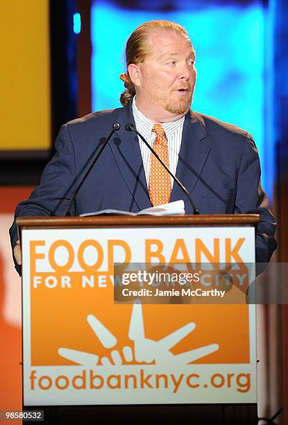Chef Mario Batali speaks onstage at the Food Bank for New York City's 8th Annual Can-Do Awards dinner at Abigail Kirsch�s Pier Sixty at Chelsea Piers...