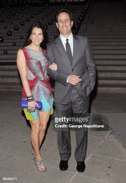 Jerry Seinfeld and Jessica Seinfeld arrive at New York State Supreme Court for the Vanity Fair Party during the 2010 Tribeca Film Festival on April...