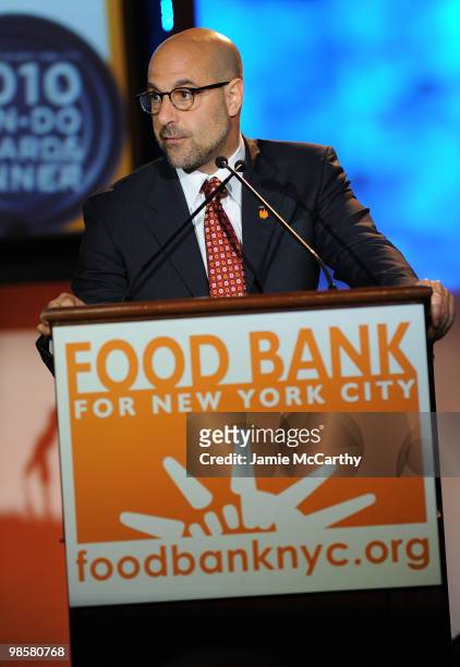 Host Stanley Tucci speaks at the Food Bank for New York City's 8th Annual Can-Do Awards dinner at Abigail Kirsch�s Pier Sixty at Chelsea Piers on...