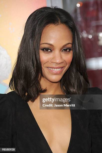 Actress Zoe Saldana arrives at Warner Bros. 'The Losers' premiere at Grauman's Chinese Theatre on April 20, 2010 in Los Angeles, California.