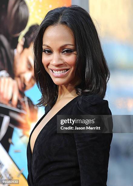 Actress Zoe Saldana arrives at Warner Bros. 'The Losers' premiere at Grauman's Chinese Theatre on April 20, 2010 in Los Angeles, California.