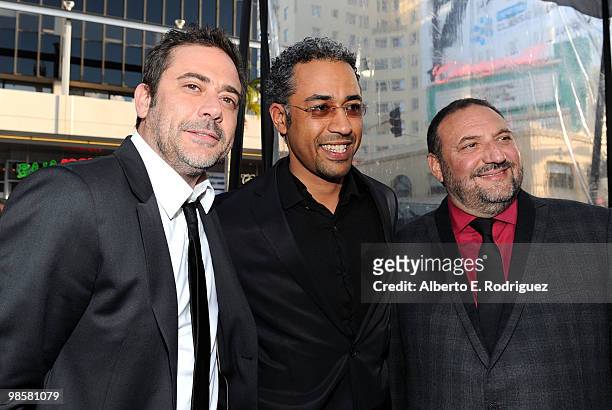 Actor Jeffrey Dean Morgan, director Sylvain White and producer Joel Silver arrive at Warner Bros. "The Losers" premiere at Grauman's Chinese Theatre...