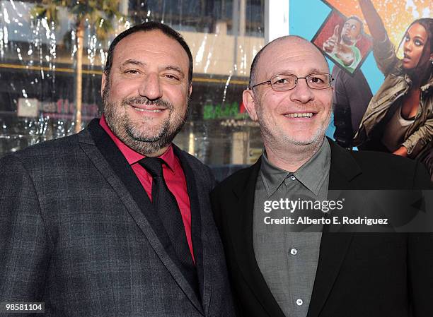 Producers Joel Silver and Akiva Goldsman arrive at Warner Bros. "The Losers" premiere at Grauman's Chinese Theatre on April 20, 2010 in Los Angeles,...
