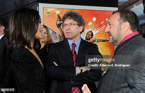 Actress Zoe Saldana, President and CEO of Warner Bros. Entertainment Inc. Alan Horn and producer Joel Silver arrive at Warner Bros. "The Losers"...