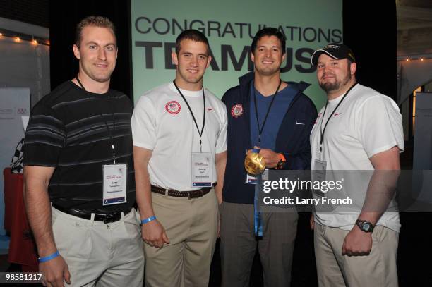 Members of the United States Olympic gold medal winning bobsled team, left to right, Curt Tomasevicz, Justin Olsen, Steve Mesler and Steve Holcomb...