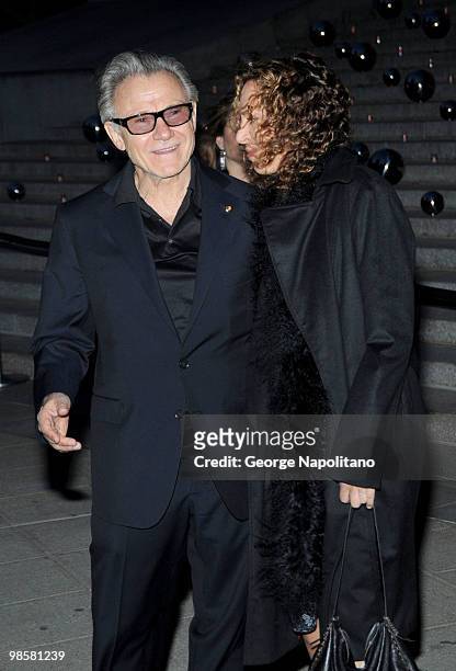 Actor Harvey Keitel and Daphna Kastner arrive at New York State Supreme Court for the Vanity Fair Party during the 2010 Tribeca Film Festival on...