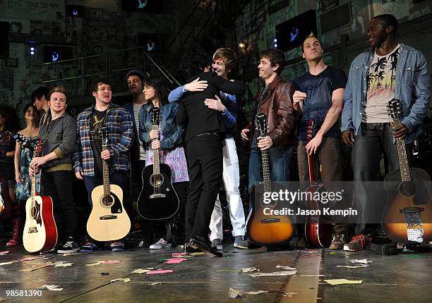 Musician Billie Joe Armstrong of Green Day attends the curtain call at the Broadway opening of "American Idiot" at the St. James Theatre on April 20,...