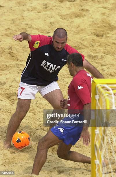 Ex Manchester United star Eric Cantona shows he hasn''t lost his touch during the Kronenbourg Beach Soccer Cup played at Hyde Park, London. Digital...