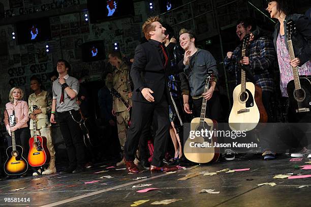 Musician Tre Cool of Green Day attends the curtain call at the Broadway opening of "American Idiot" at the St. James Theatre on April 20, 2010 in New...