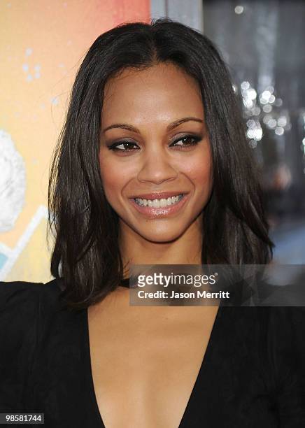 Actress Zoe Saldana arrives at "The Losers" Premiere at Grauman's Chinese Theatre on April 20, 2010 in Hollywood, California.