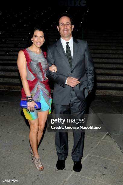 Jerry Seinfeld and Jessica Seinfeld arrive at New York State Supreme Court for the Vanity Fair Party during the 2010 Tribeca Film Festival on April...