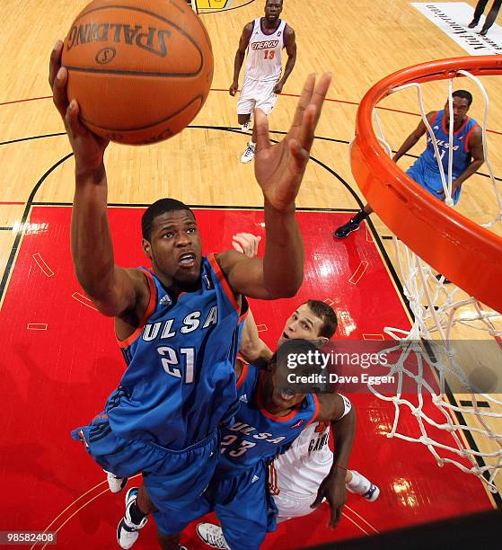 Latavious Williams of the Tulsa 66ers goes up for a shot against the Iowa Energy in the second half of Game Three of their semi-final round series in...