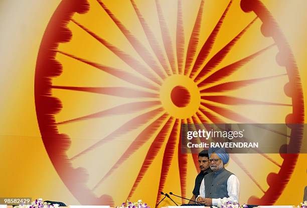 Indian Prime Minister Manmohan Singh arrives to inaugurate Indian Civil Services Day in New Delhi on April 21, 2010. Calling for strong action...