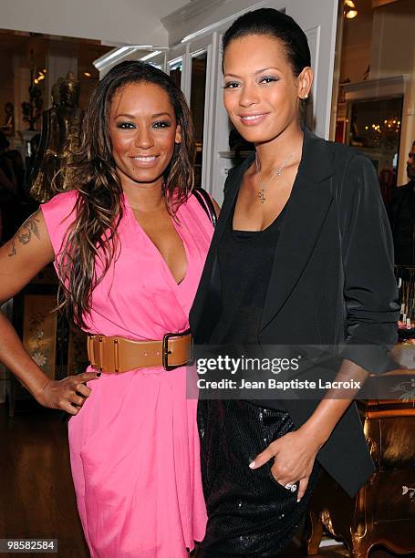 Melanie Brown and Keisha Whitaker attend the Kissable Couture with Keisha Whitaker at Diane Merrick Boutique on April 20, 2010 in Los Angeles,...