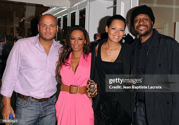 Stephen Belafonte, Melanie Brown, Keisha Whitaker and Forest Whitaker attend the Kissable Couture with Keisha Whitaker at Diane Merrick Boutique on...