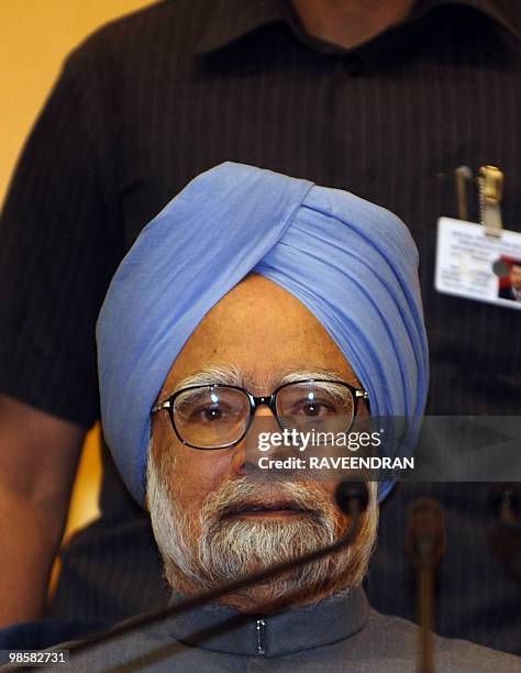 Indian Prime Minister Manmohan Singh attends the inauguration of Indian Civil Services Day in New Delhi on April 21, 2010. Calling for strong action...