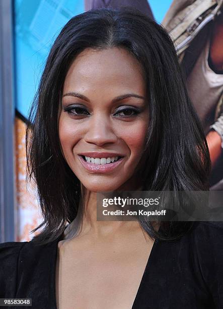 Actress Zoe Saldana arrives to the Los Angeles Premiere "The Losers" at Grauman's Chinese Theatre on April 20, 2010 in Hollywood, California.