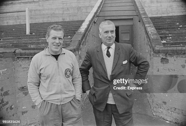 English footballer and manager of Mansfield Town FC Tommy Eggleston with British soccer player, coach and chief scout of Mansfield Town FC, UK, 3rd...