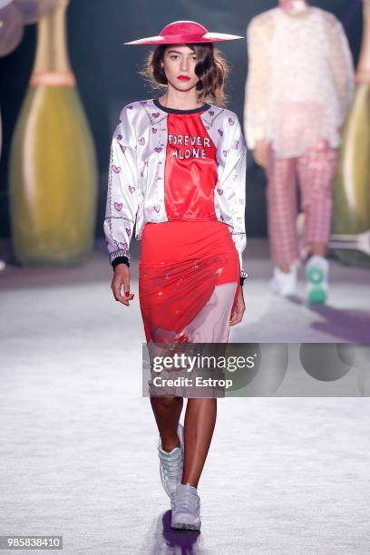Model walks the runway at the Krizia Robustella show during the Barcelona 080 Fashion Week on June 26, 2018 in Barcelona, Spain.