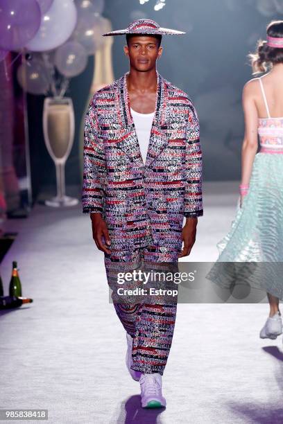 Model walks the runway at the Krizia Robustella show during the Barcelona 080 Fashion Week on June 26, 2018 in Barcelona, Spain.