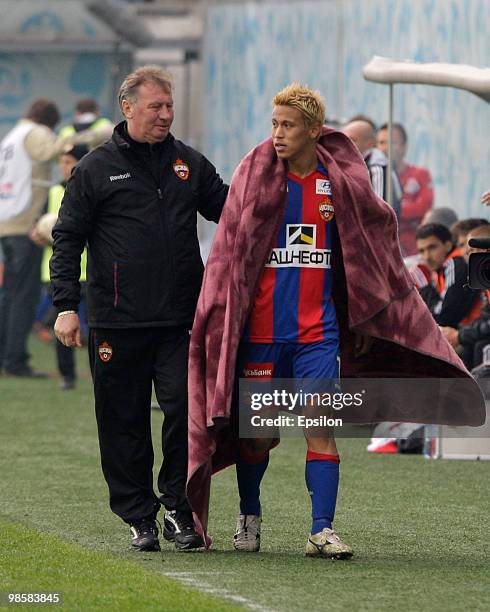 Keisuke Honda of PFC CSKA Moscow is seen during the Russian Football League Championship match between PFC CSKA Moscow and FC Lokomotiv Moscow at the...