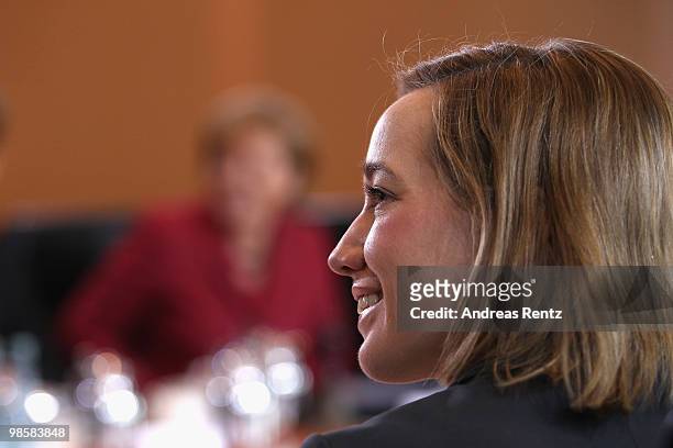 German Family Minister Kristina Schroeder attends the weekly German government cabinet meeting at the Chancellery on April 21, 2010 in Berlin,...