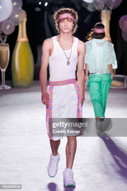 Model walks the runway at the Krizia Robustella show during the Barcelona 080 Fashion Week on June 26, 2018 in Barcelona, Spain.