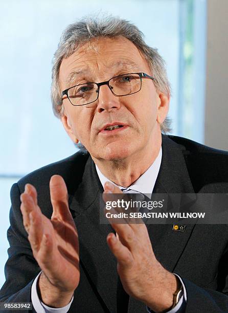 Wolfgang Mayrhuber, CEO of German airline Lufthansa addresses a press conference along with Giovanni Bisignani, the head of the International Air...